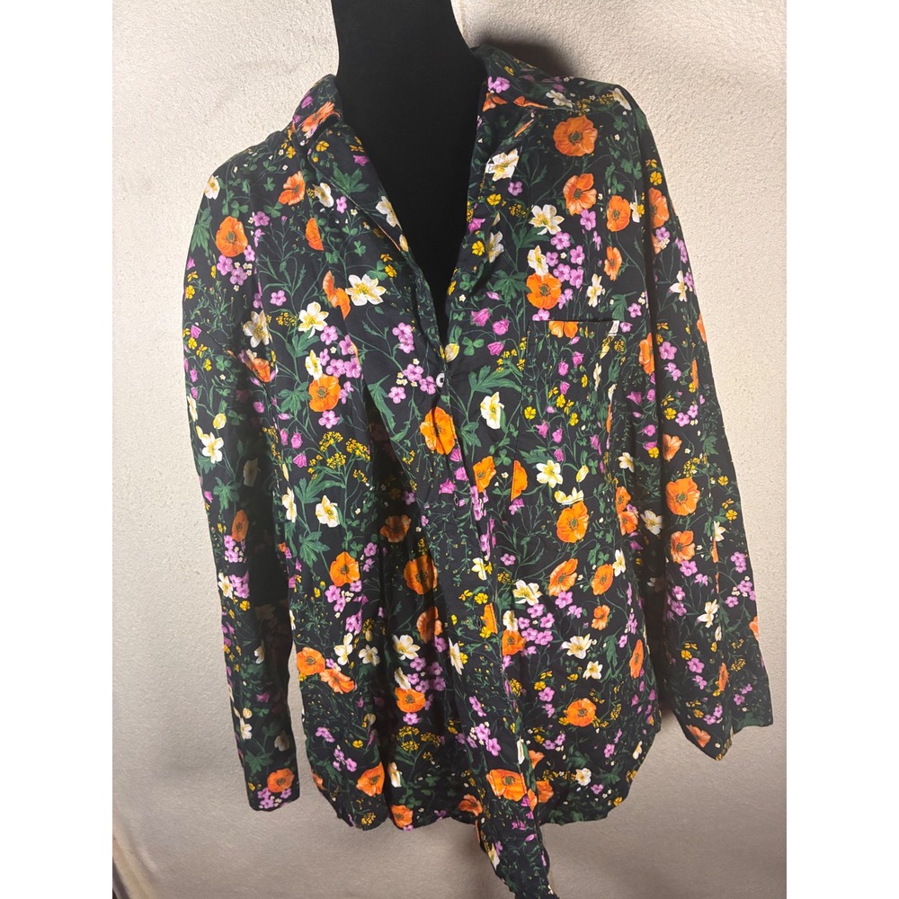 ONLY Wildflower Button Down Shirt Womens XL Black Floral Excellent Long Sleeve